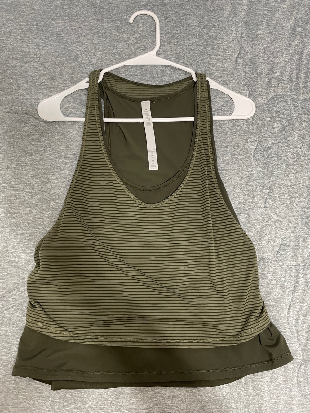 Olive Green Striped Athletic Crop Tank Top